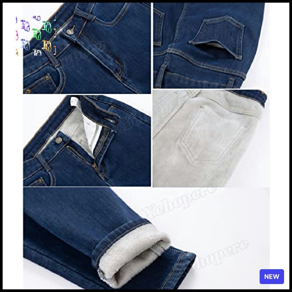 Fleece Lined Skinny Jeans High Waist Warm Thermal Slim Fit Winter Pants - Picture 7 of 8